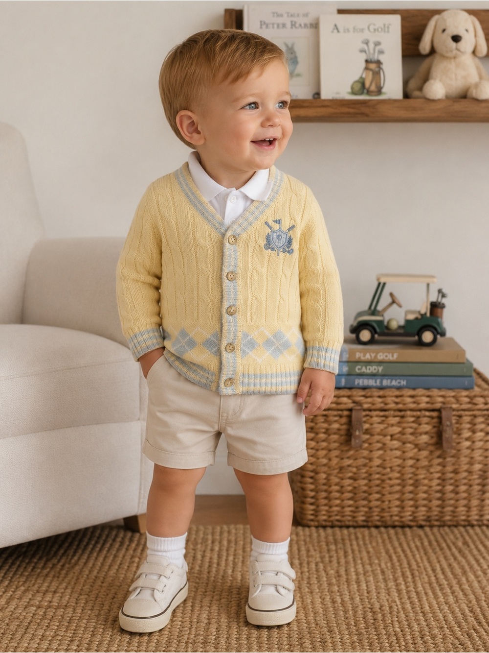 Vintage Hartstrings Baby Argyle Golf Cardigan Sweater